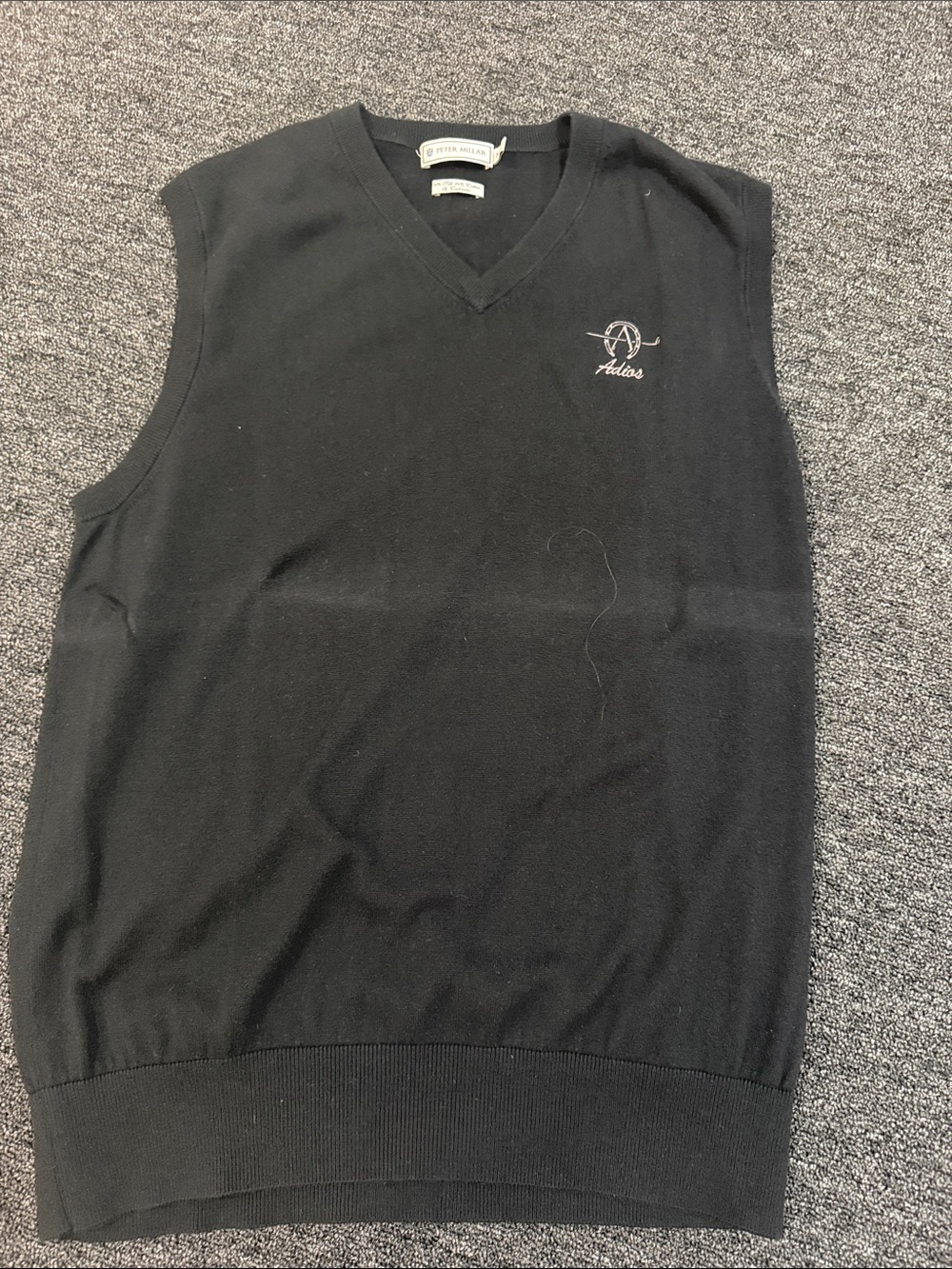 Peter Millar Black V-Neck Sweater Vest with Subtle Logo Adios Club